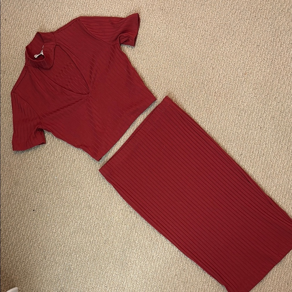 Express Red Ribbed Dress Set